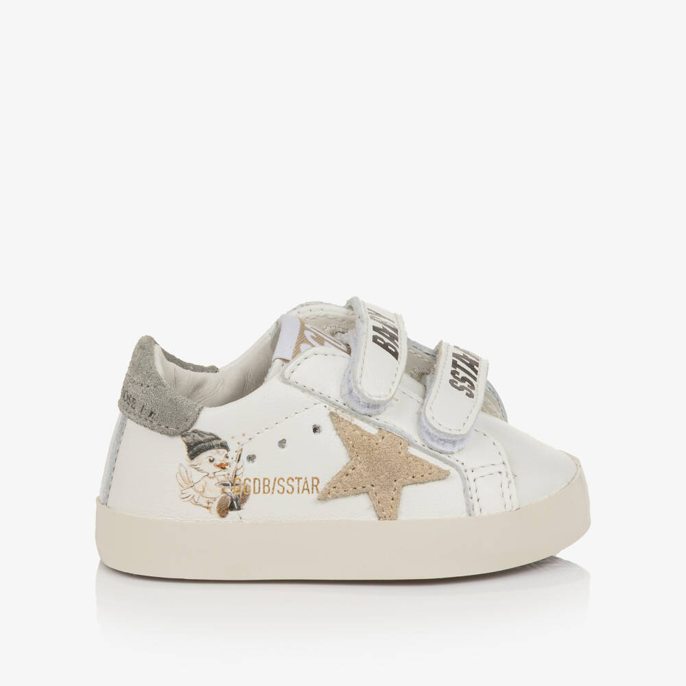 Golden Goose-Baby Boys White Leather Trainers with Suede Trims | Childrensalon