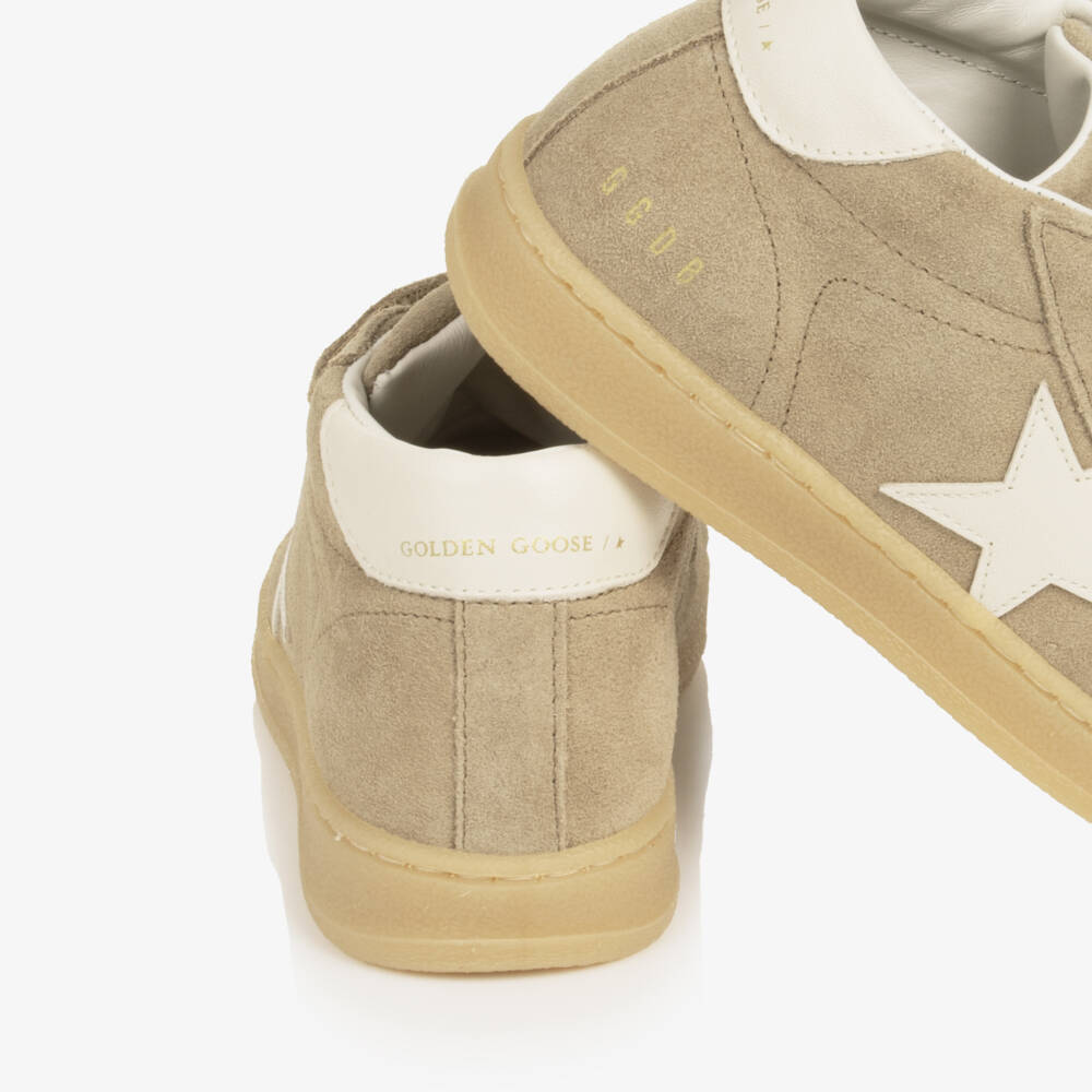 Golden Goose-Beige June Ballstar Trainers in Suede Leather | Childrensalon
