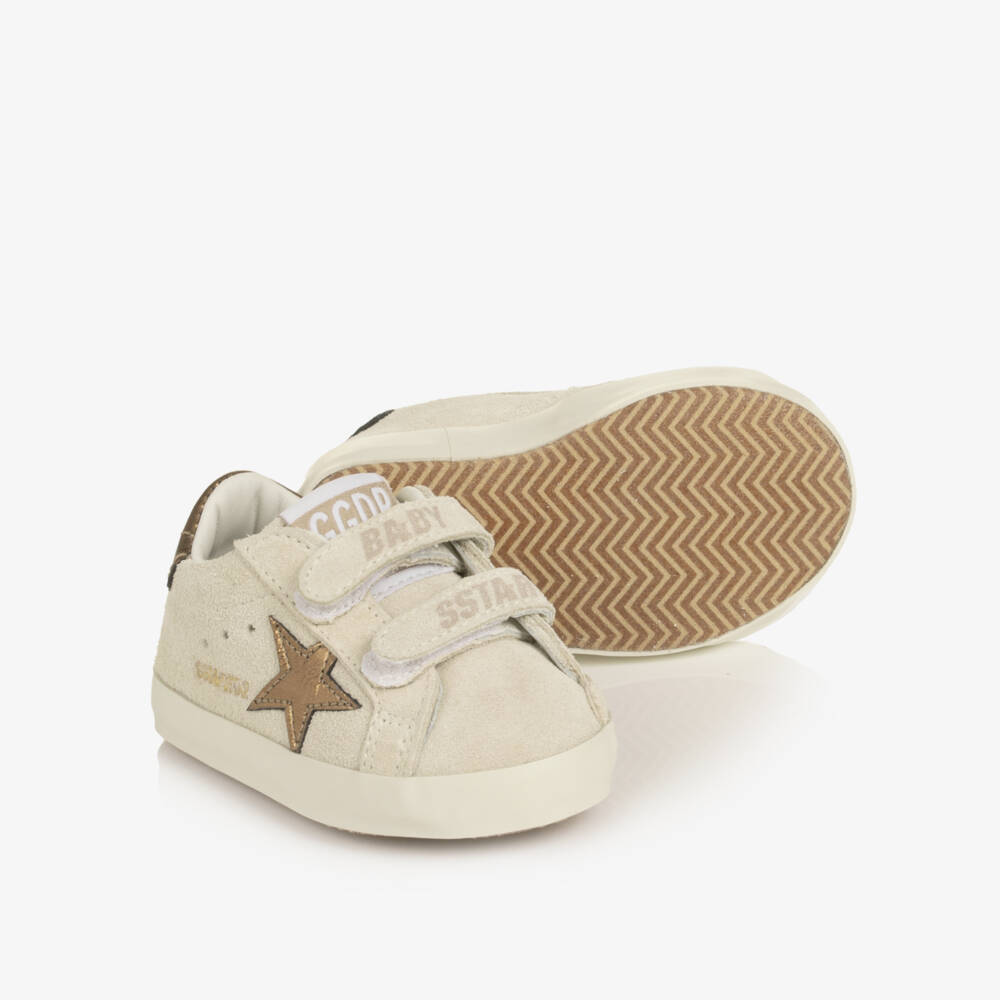 Golden Goose-Beige Suede Leather Baby Pre-Walker Trainers | Childrensalon