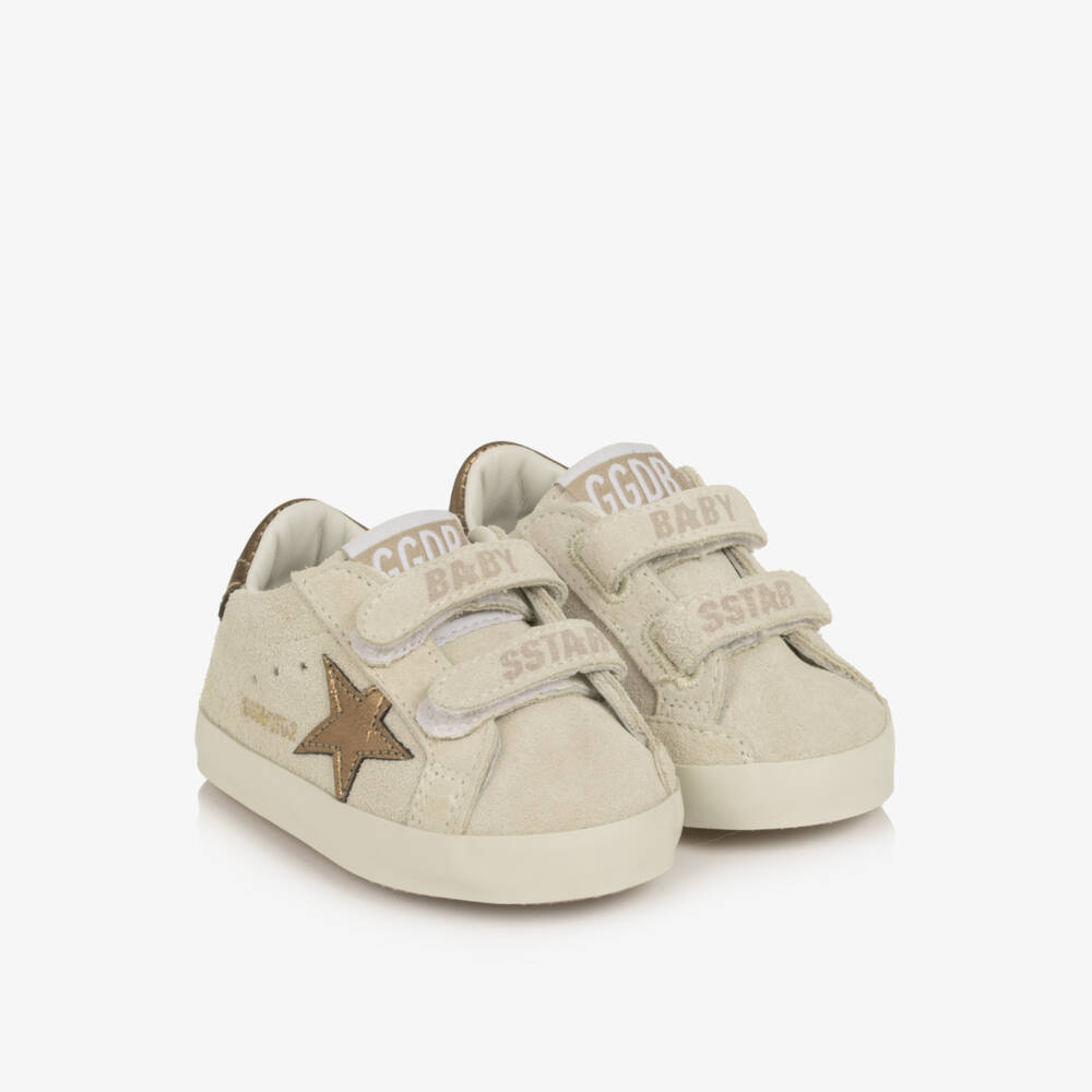 Golden Goose-Beige Suede Leather Baby Pre-Walker Trainers | Childrensalon