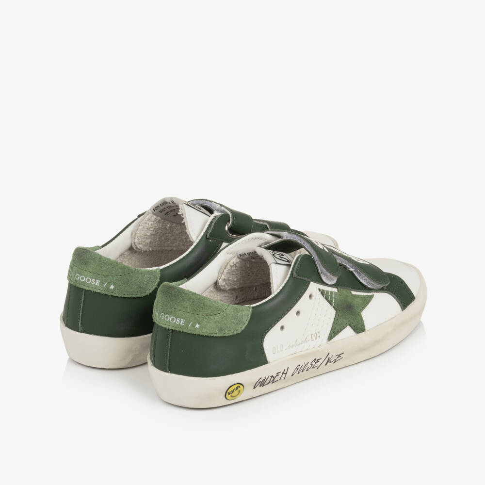 Golden Goose-Boys Old School Trainers in White & Green Leather | Childrensalon