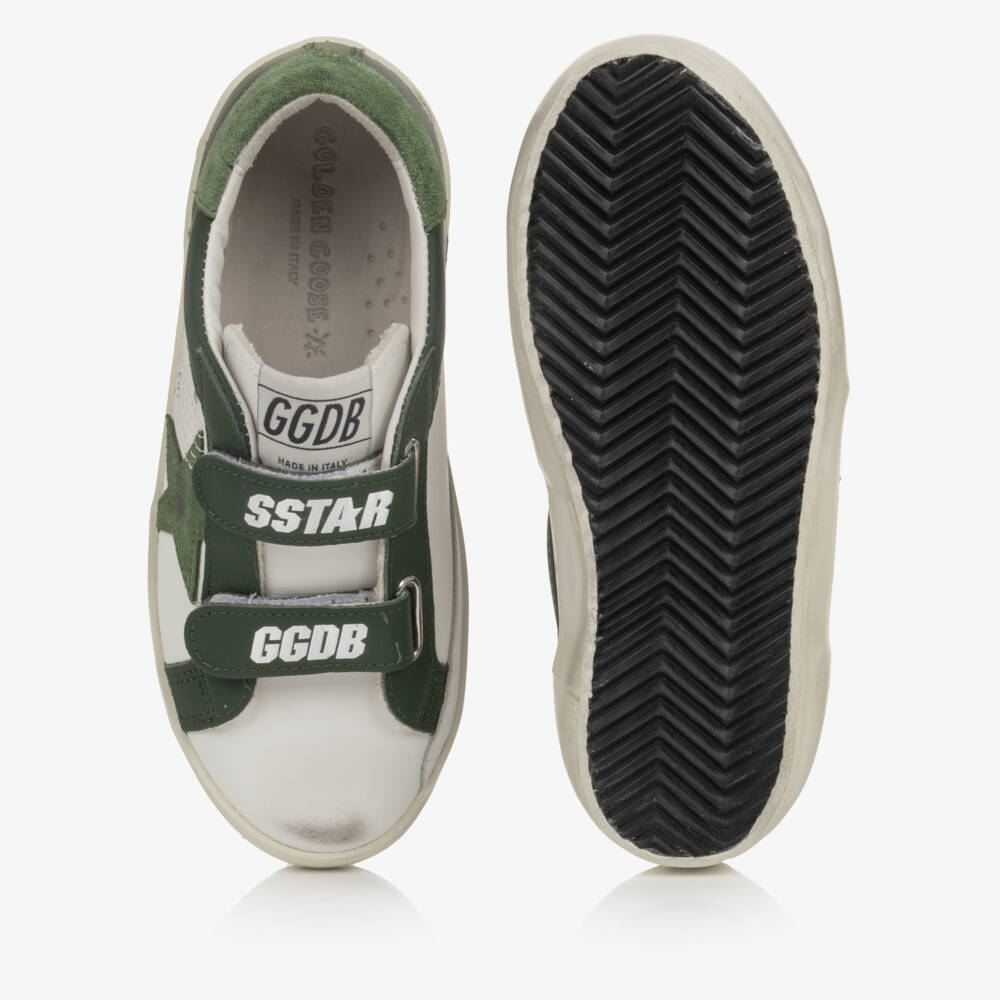 Golden Goose-Boys Old School Trainers in White & Green Leather | Childrensalon