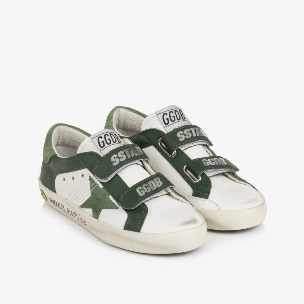 Golden Goose-Boys Old School Trainers in White & Green Leather | Childrensalon