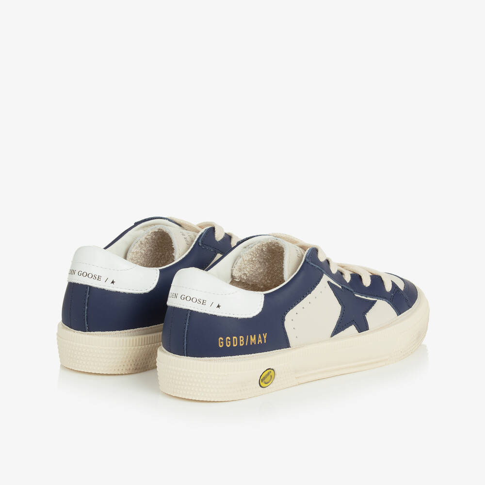 Golden Goose-Boys White & Blue Leather May Trainers | Childrensalon