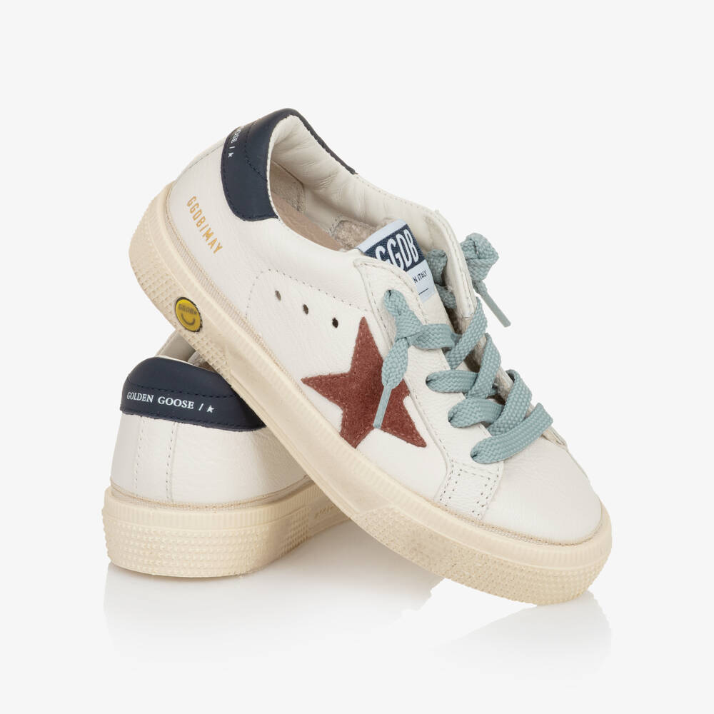 Golden Goose-حذاء رياضي برباط جلد لون أبيض للأولاد | Childrensalon