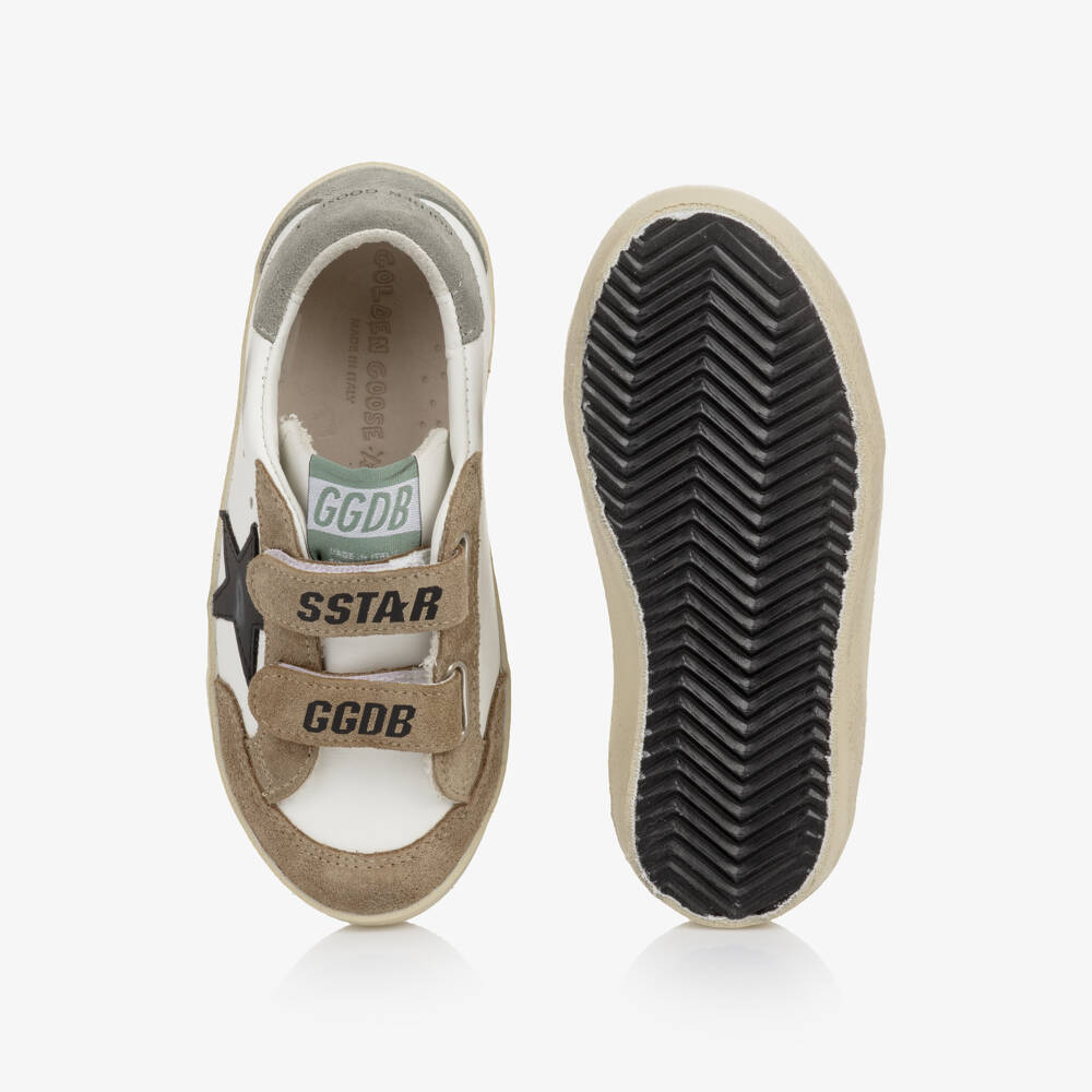 Golden Goose-Boys White Leather & Brown Suede Old School Trainers | Childrensalon