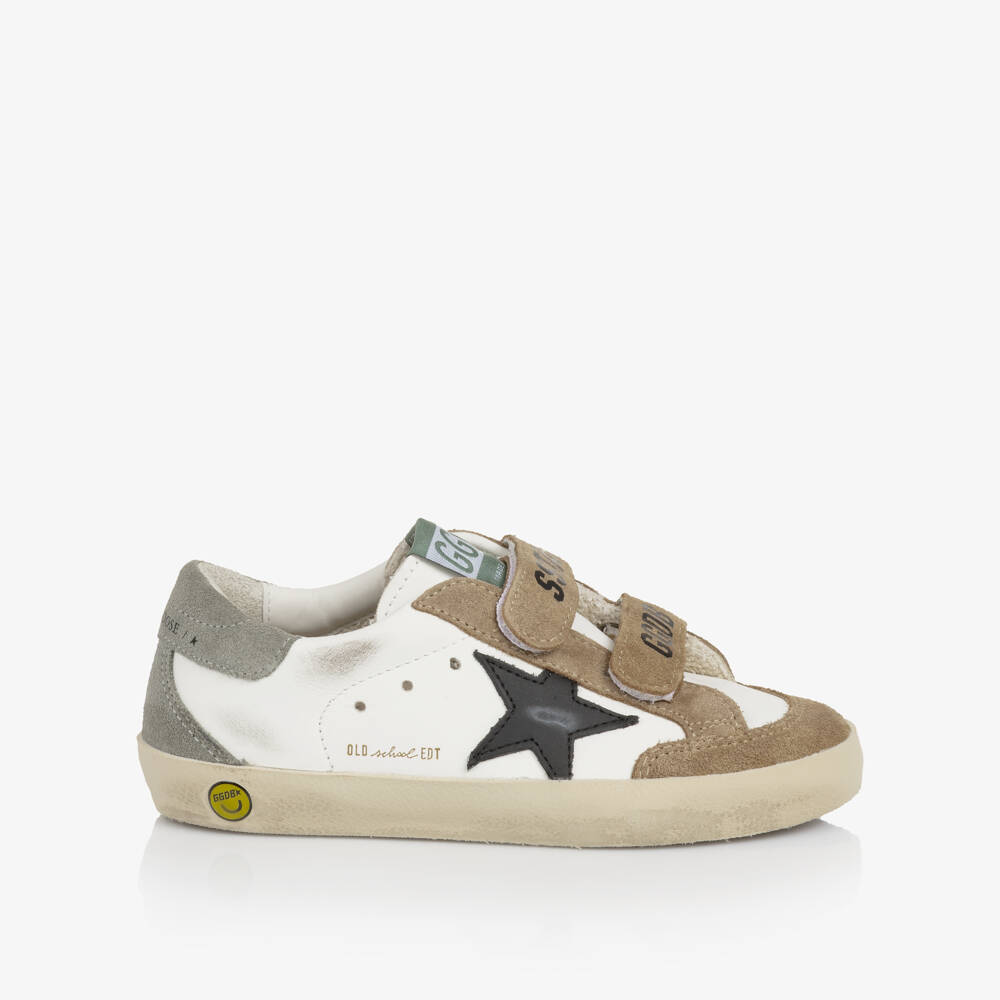 Golden Goose-Boys White Leather & Brown Suede Old School Trainers | Childrensalon