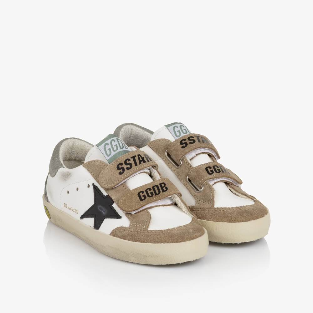 Golden Goose-Boys White Leather & Brown Suede Old School Trainers | Childrensalon