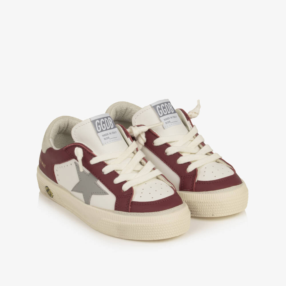 Golden Goose-Boys White & Red Leather May Trainers | Childrensalon