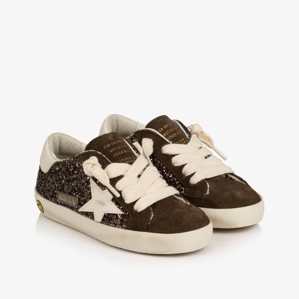 Golden Goose-Girls Brown Glitter & Suede Super-Star Trainers | Childrensalon