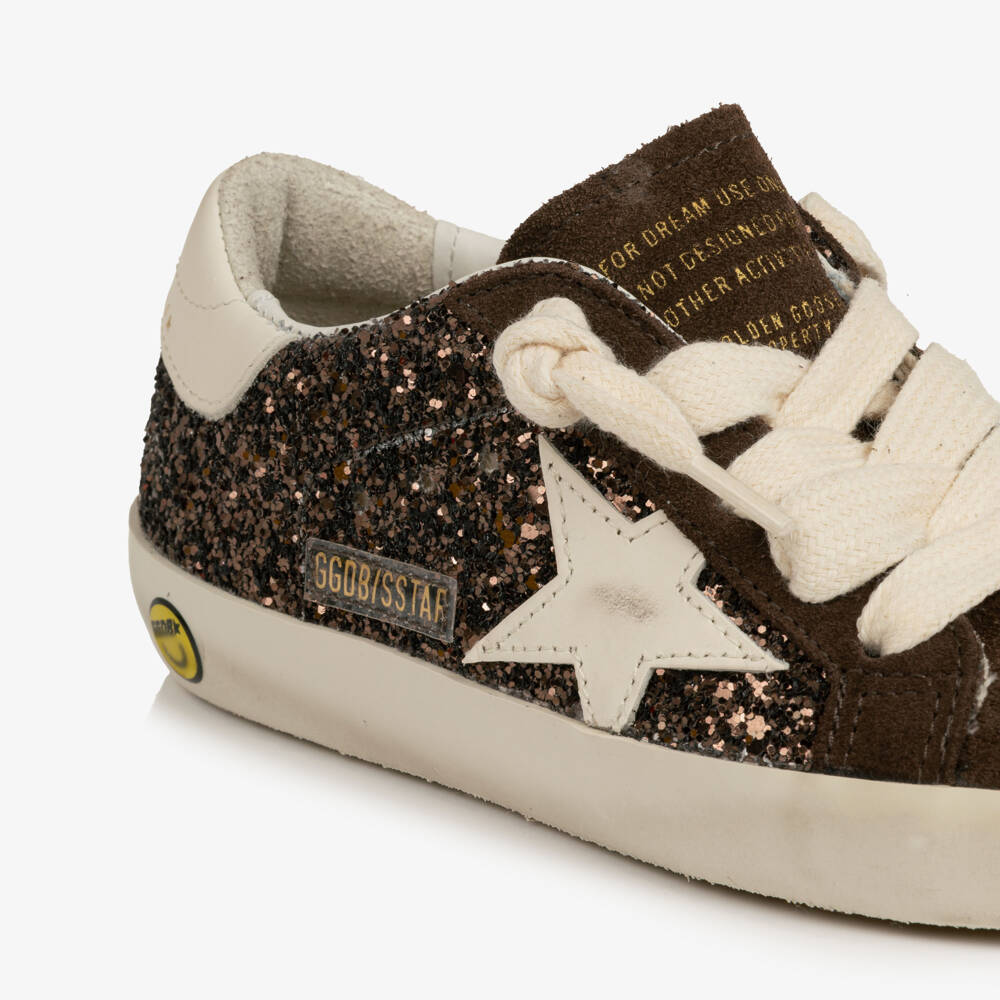 Golden Goose-Girls Brown Glitter & Suede Super-Star Trainers | Childrensalon