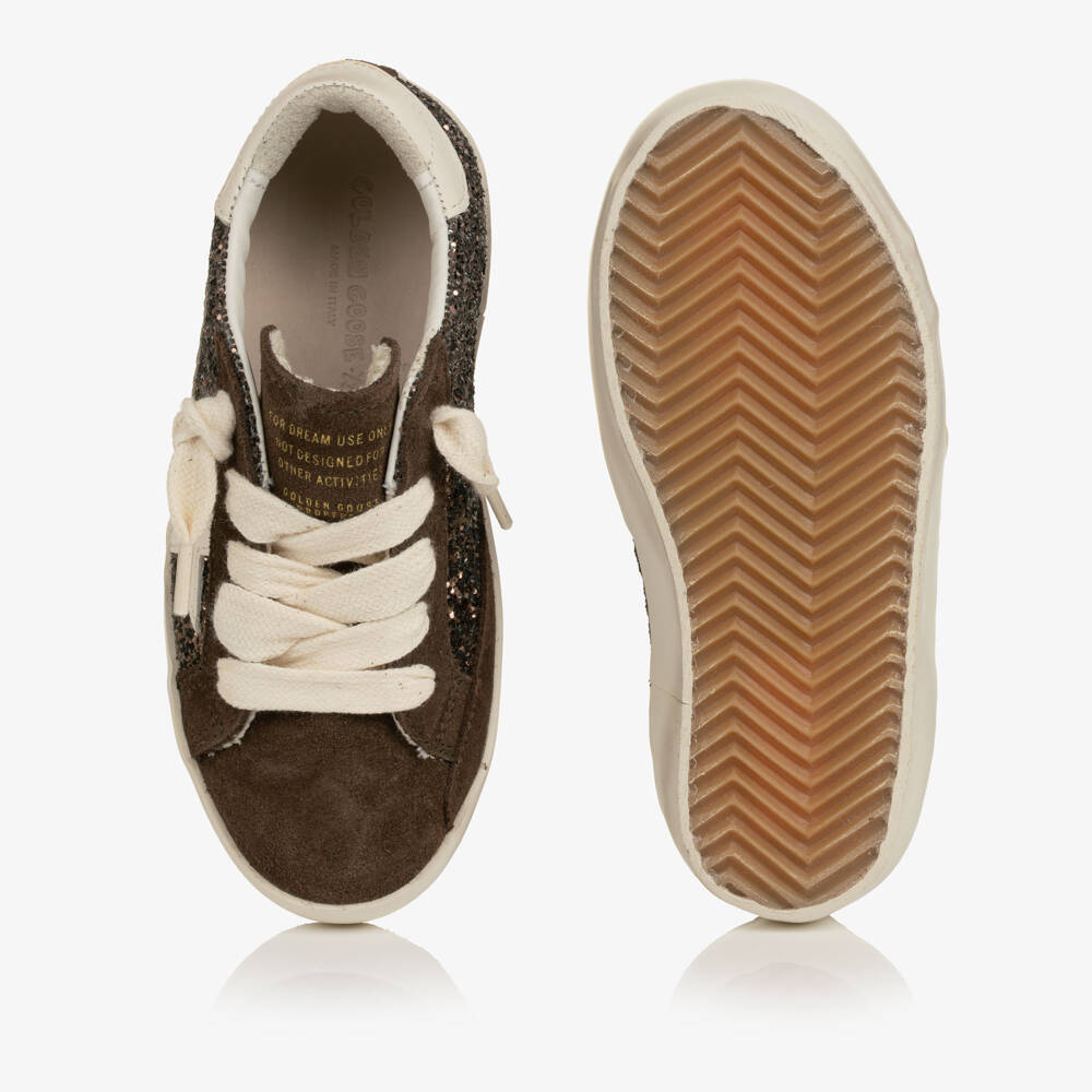 Golden Goose-Girls Brown Glitter & Suede Super-Star Trainers | Childrensalon
