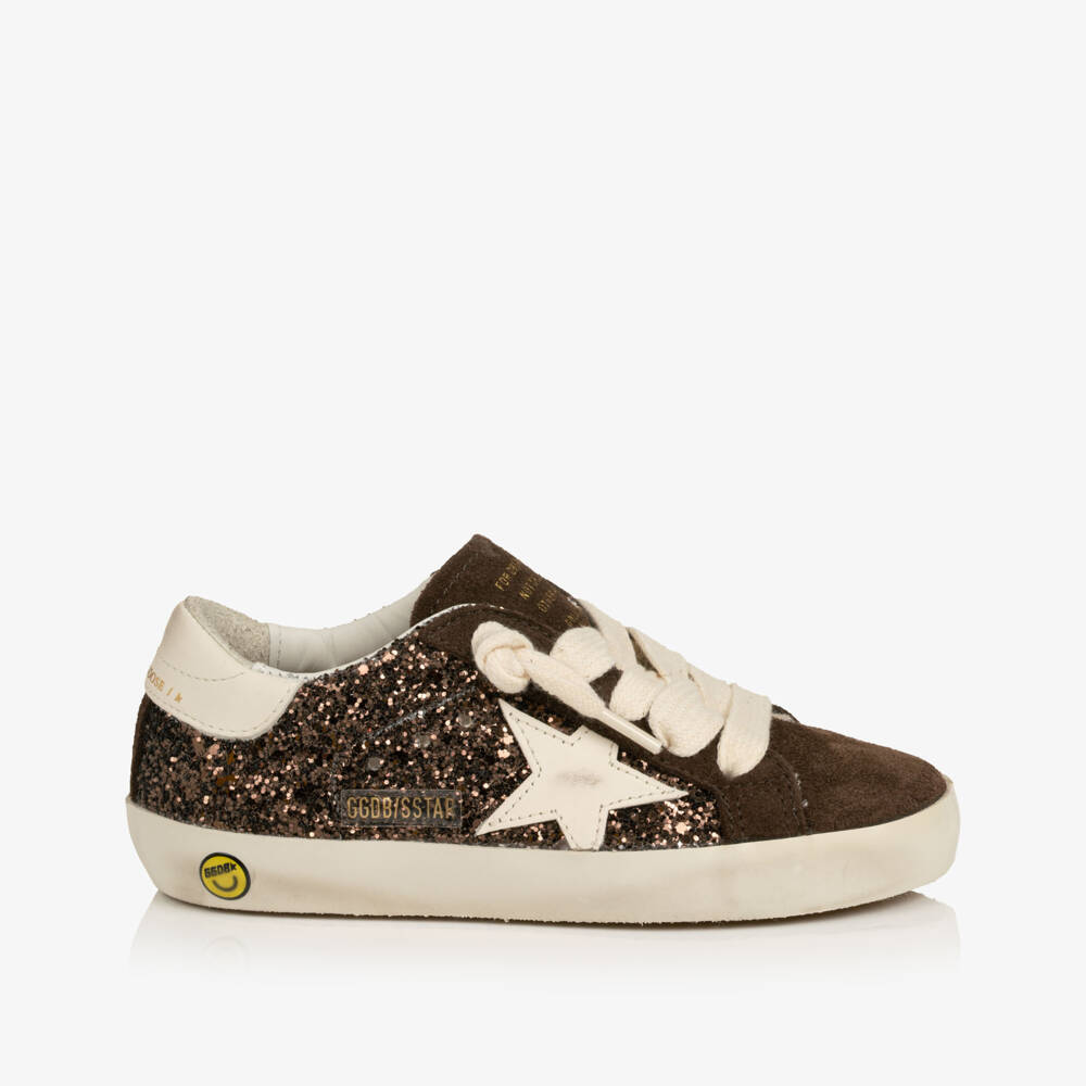 Golden Goose-Girls Brown Glitter & Suede Super-Star Trainers | Childrensalon