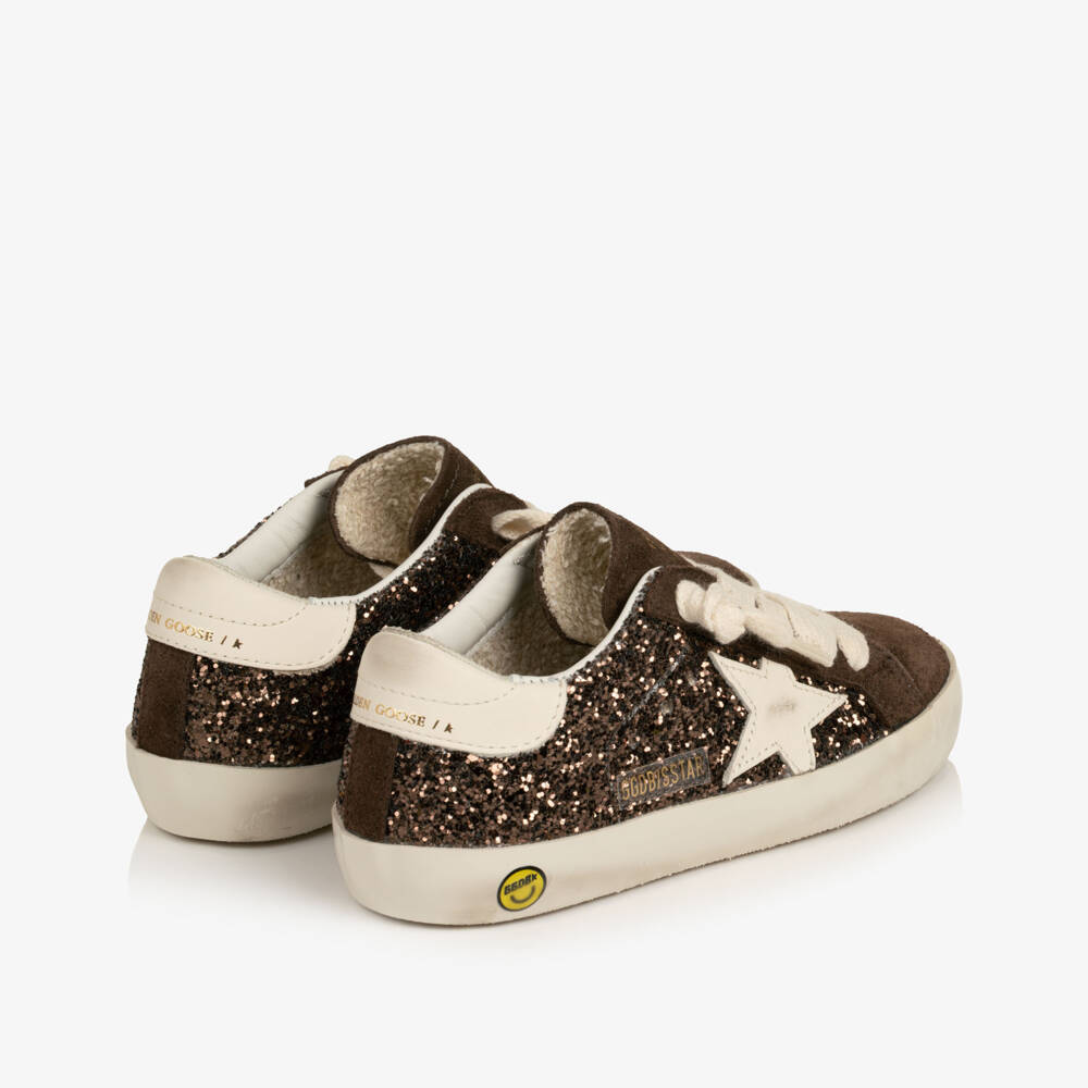 Golden Goose-Girls Brown Glitter & Suede Super-Star Trainers | Childrensalon