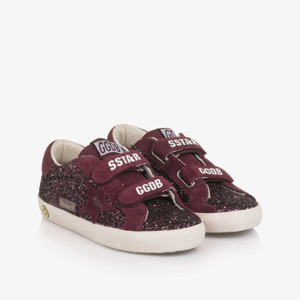 Golden Goose-Girls Burgundy Glitter Leather Old School Trainers | Childrensalon