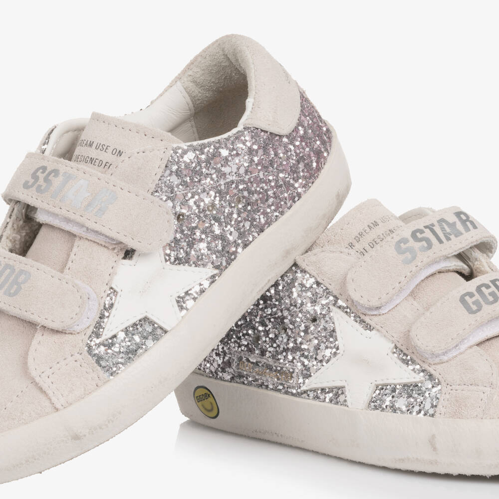 Golden Goose-Кроссовки серые замшевые и блестящие Old School для девочек | Childrensalon
