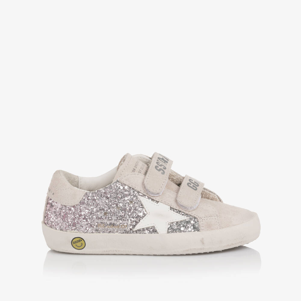 Golden Goose-Кроссовки серые замшевые и блестящие Old School для девочек | Childrensalon