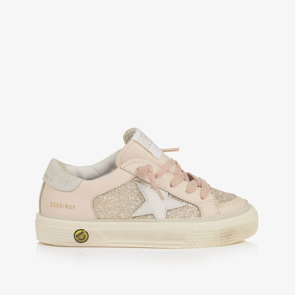 Golden Goose-Girls Pale Pink May Trainers in Leather & Glitter | Childrensalon