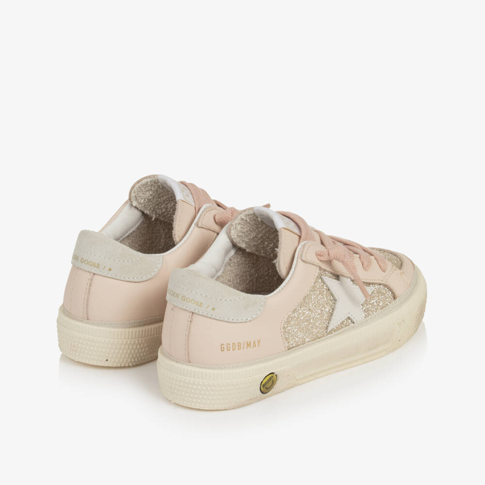 Golden Goose-Girls Pale Pink May Trainers in Leather & Glitter | Childrensalon