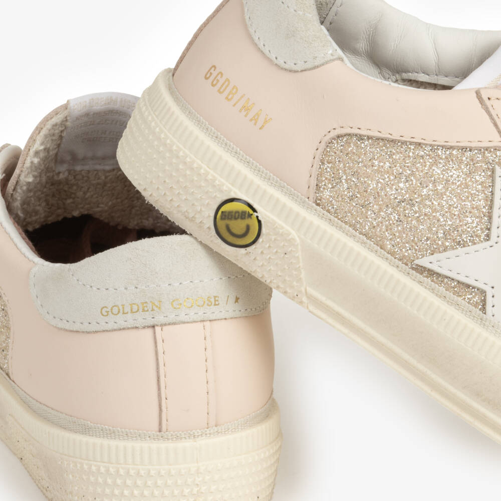 Golden Goose-Girls Pale Pink May Trainers in Leather & Glitter | Childrensalon