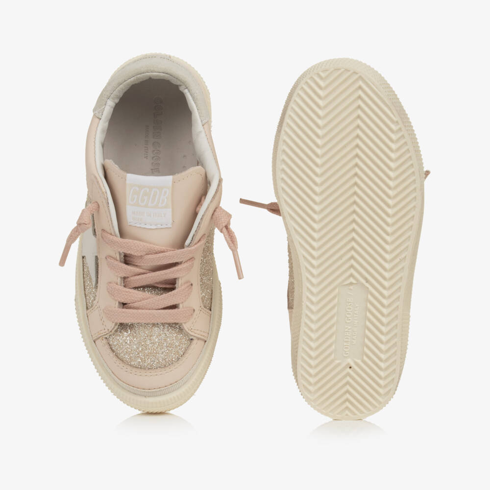 Golden Goose-Girls Pale Pink May Trainers in Leather & Glitter | Childrensalon