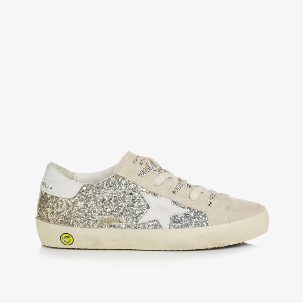 Golden Goose-Girls Silver & Gold Glitter Super-Star Trainers | Childrensalon