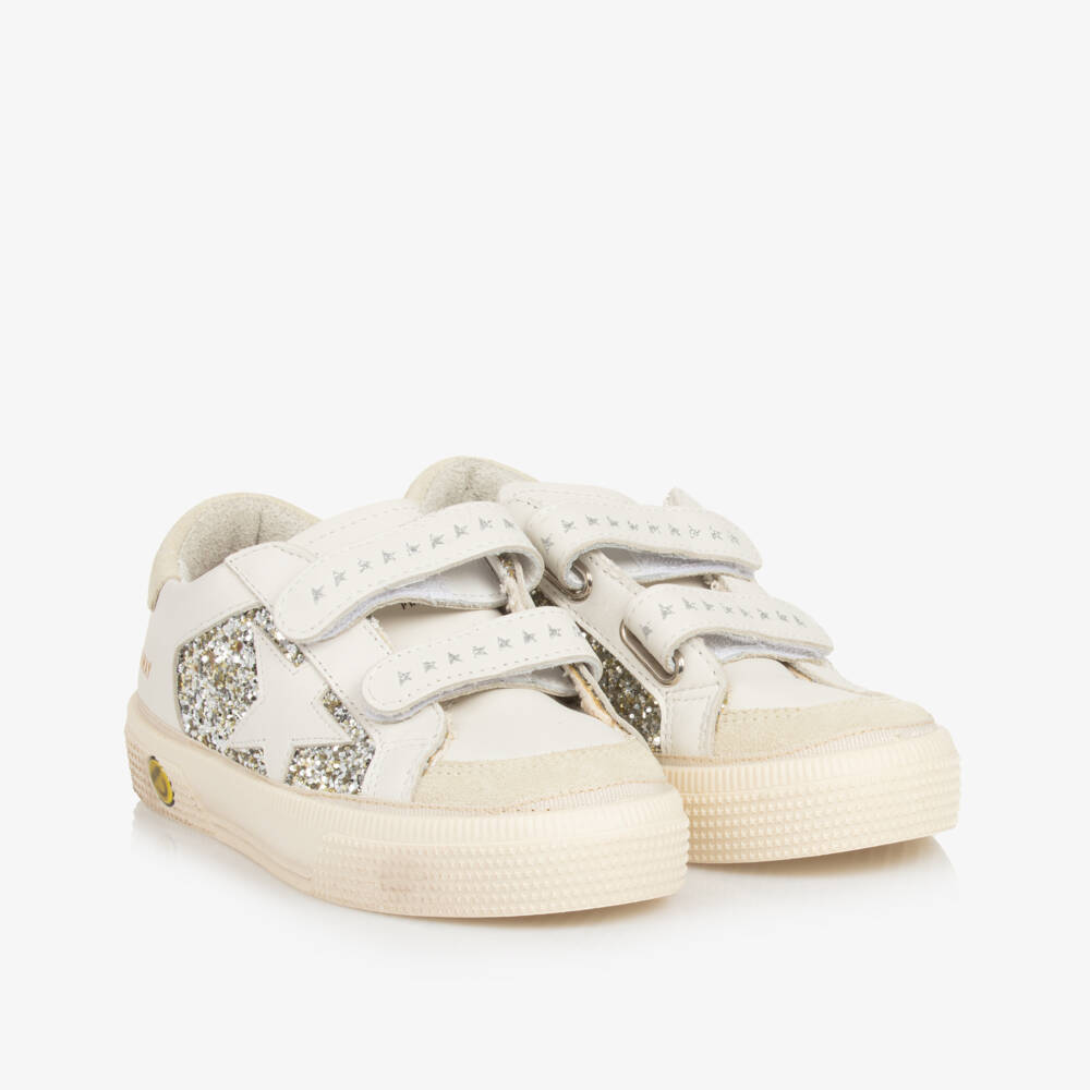 Golden Goose-Girls White Glitter & Leather May Trainers | Childrensalon