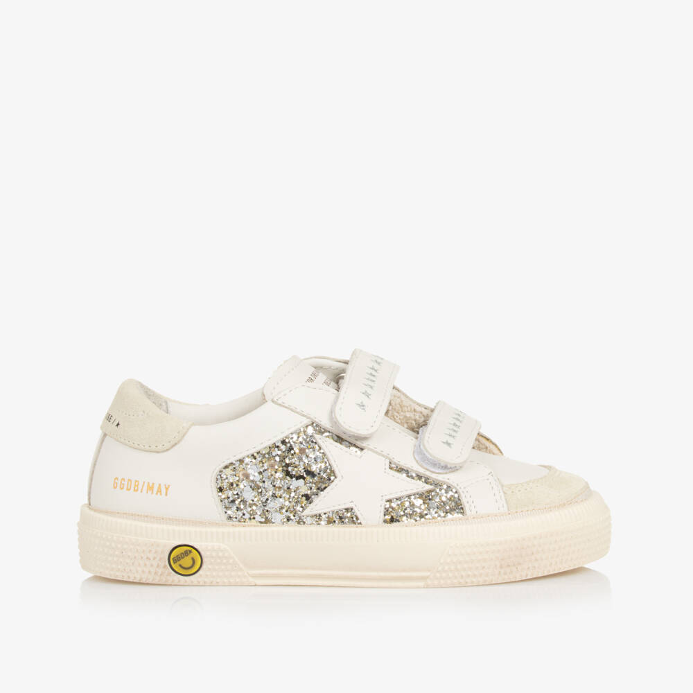 Golden Goose-Girls White Glitter & Leather May Trainers | Childrensalon