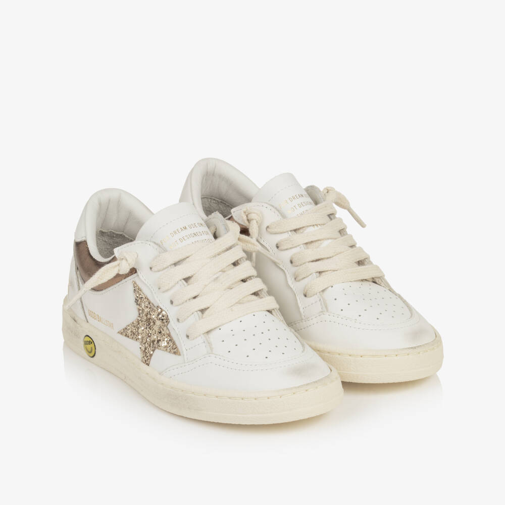 Golden Goose-Girls White & Gold Leather Ballstar Trainers | Childrensalon