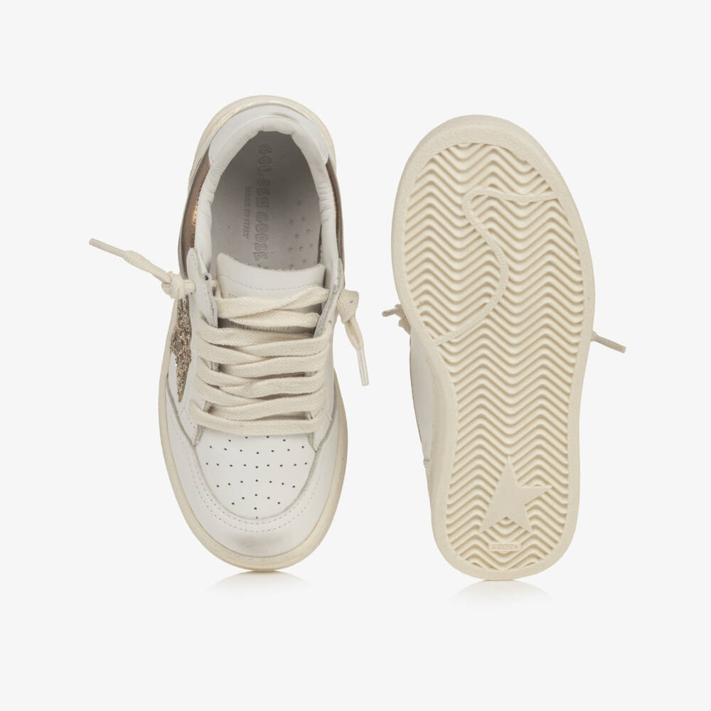 Golden Goose-Girls White & Gold Leather Ballstar Trainers | Childrensalon