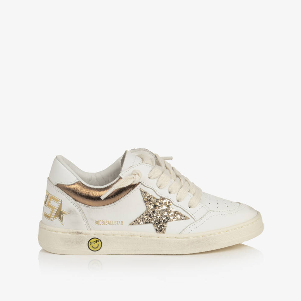 Golden Goose-Girls White & Gold Leather Ballstar Trainers | Childrensalon