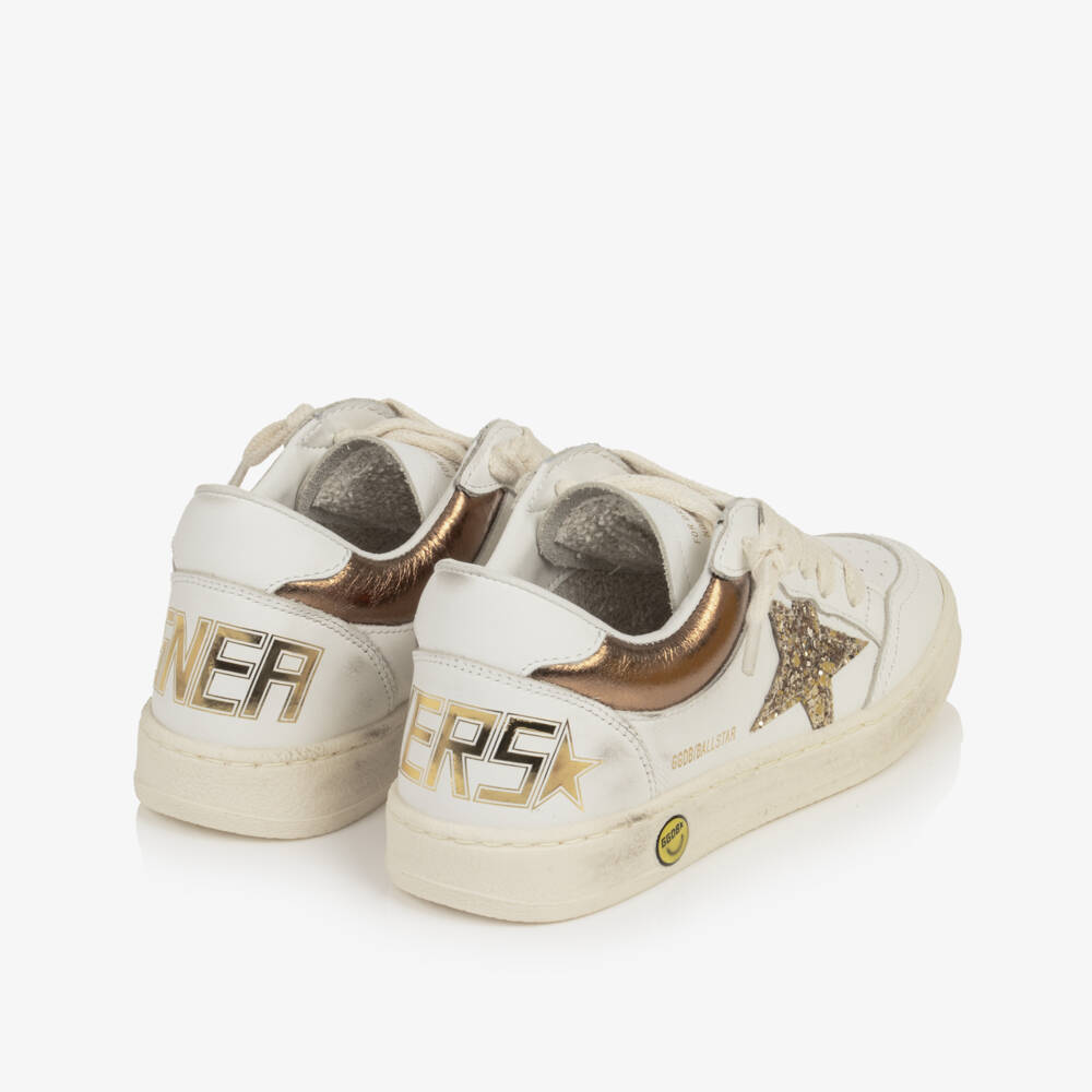 Golden Goose-Girls White & Gold Leather Ballstar Trainers | Childrensalon