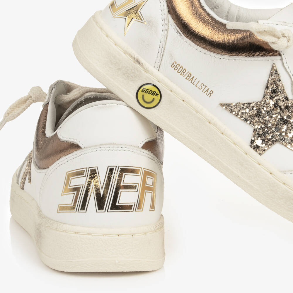 Golden Goose-Girls White & Gold Leather Ballstar Trainers | Childrensalon