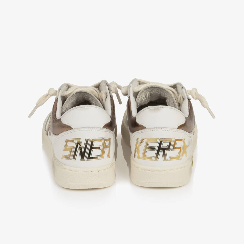 Golden Goose-Girls White & Gold Leather Ballstar Trainers | Childrensalon