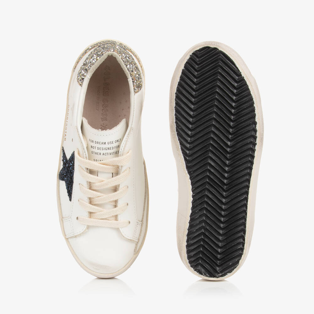 Golden Goose-Girls White Leather & Glitter Super-Star Trainers | Childrensalon