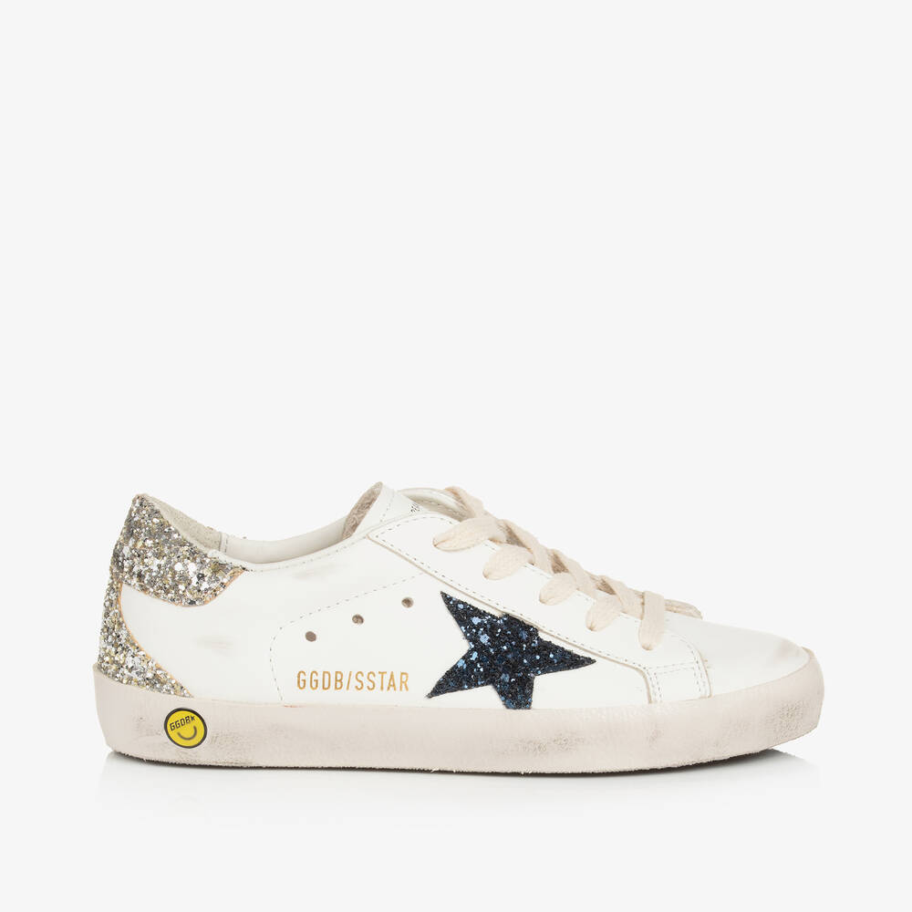 Golden Goose-Girls White Leather & Glitter Super-Star Trainers | Childrensalon