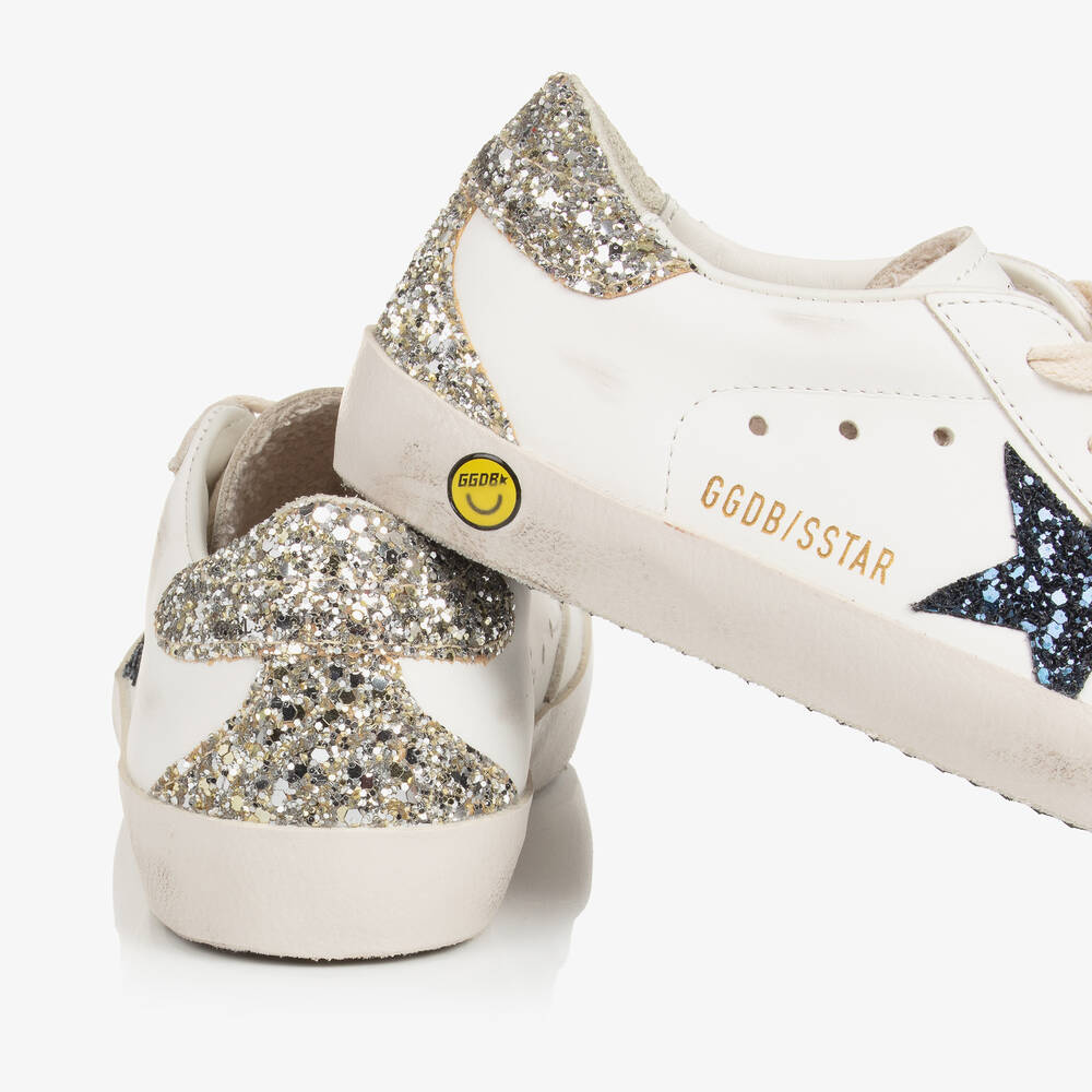 Golden Goose-Girls White Leather & Glitter Super-Star Trainers | Childrensalon