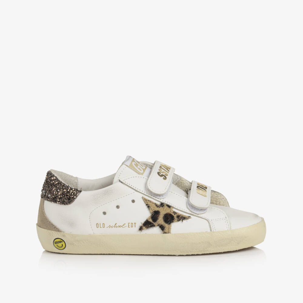 Golden Goose-Girls White Leather Old School Trainers with Glittery Heels | Childrensalon