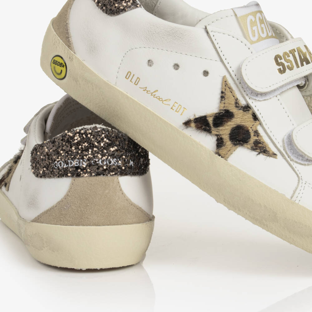 Golden Goose-Girls White Leather Old School Trainers with Glittery Heels | Childrensalon
