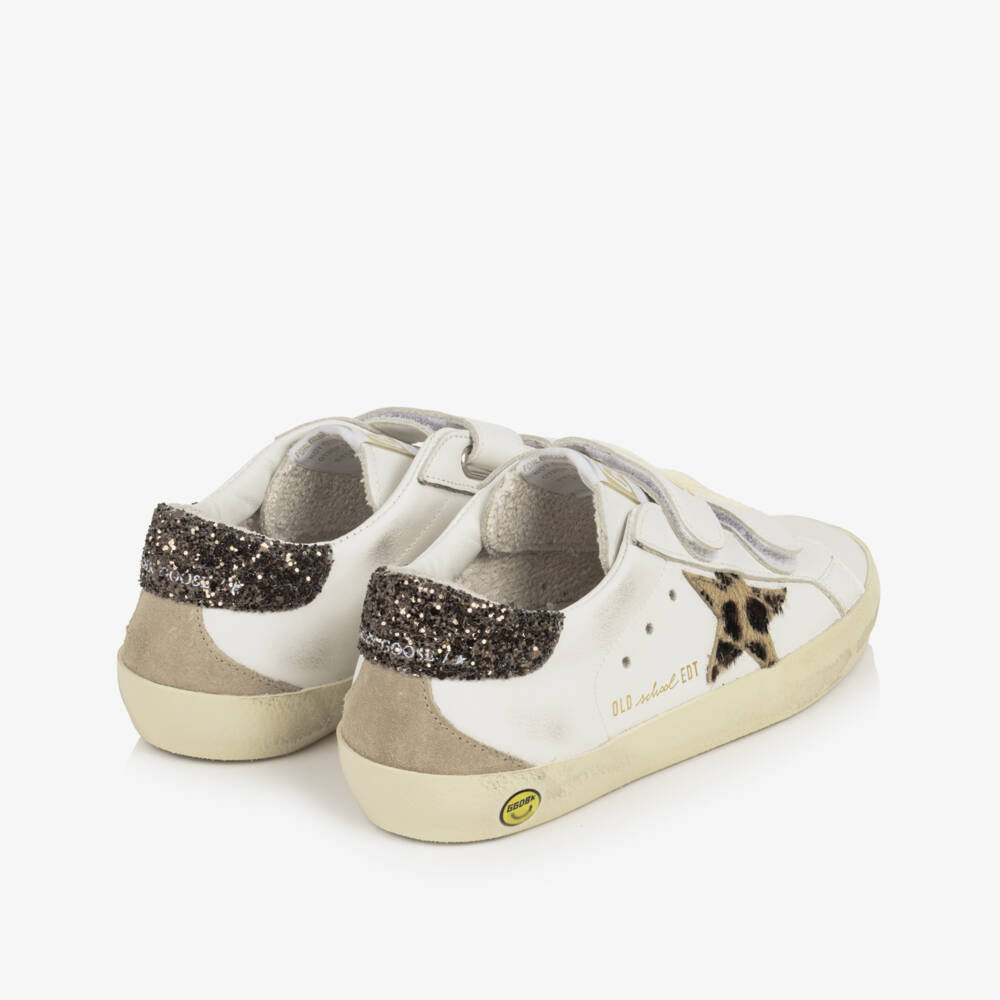 Golden Goose-Girls White Leather Old School Trainers with Glittery Heels | Childrensalon