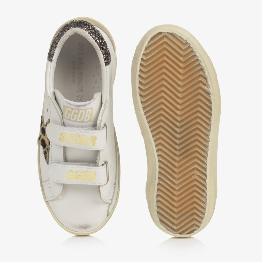 Golden Goose-Girls White Leather Old School Trainers with Glittery Heels | Childrensalon