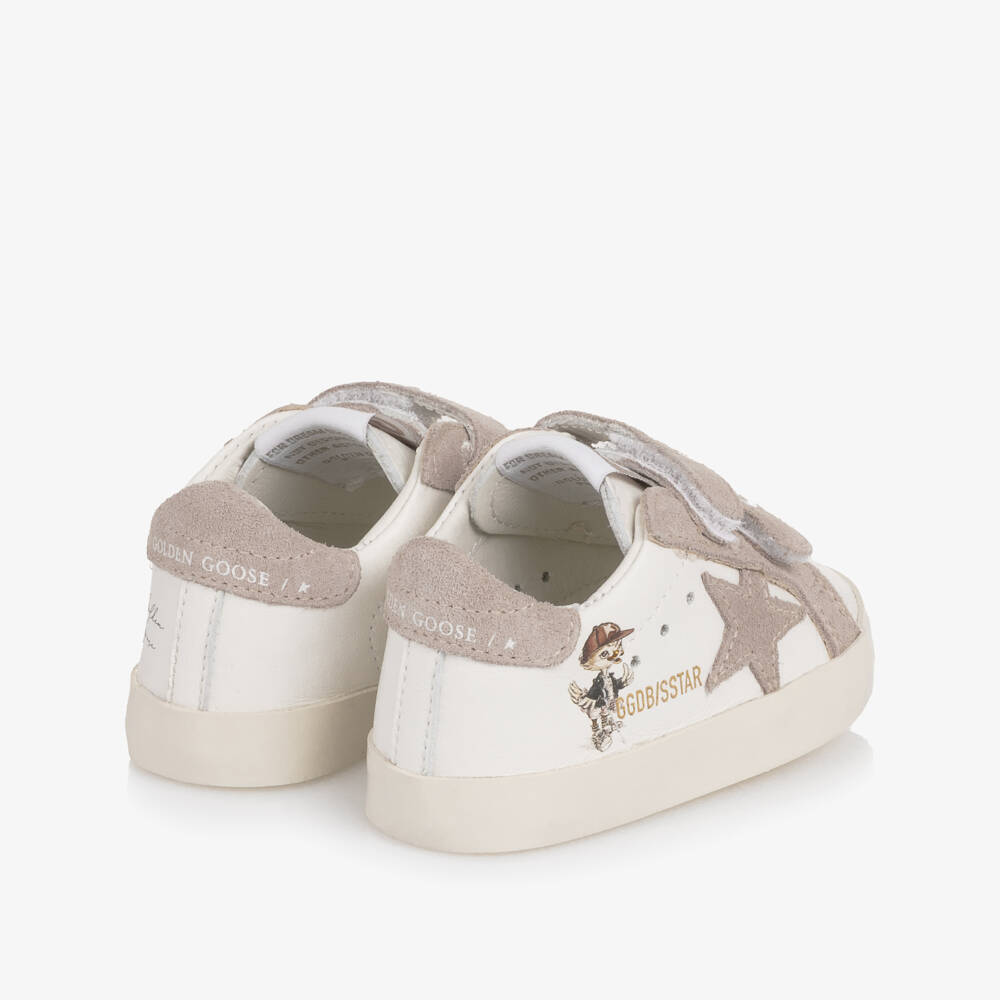 Golden Goose-Girls White Leather & Pink Suede Pre-Walker Trainers | Childrensalon