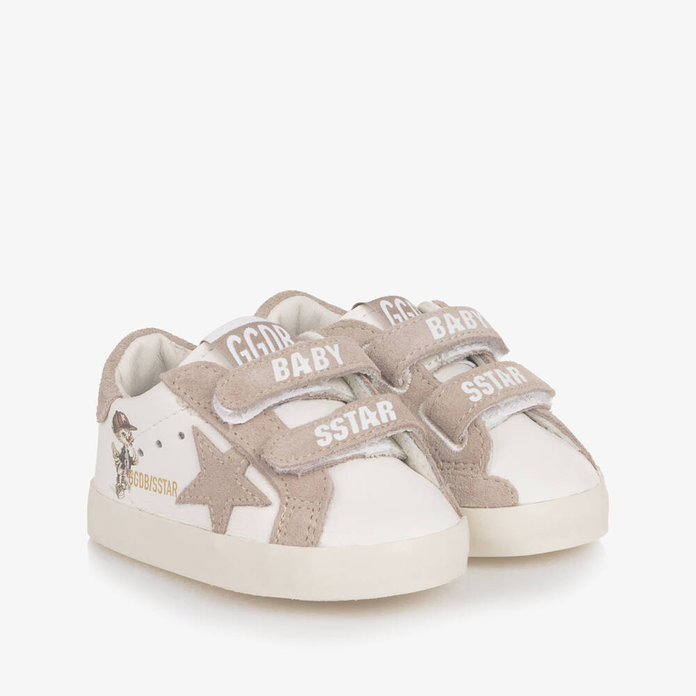 Golden Goose-Girls White Leather & Pink Suede Pre-Walker Trainers | Childrensalon