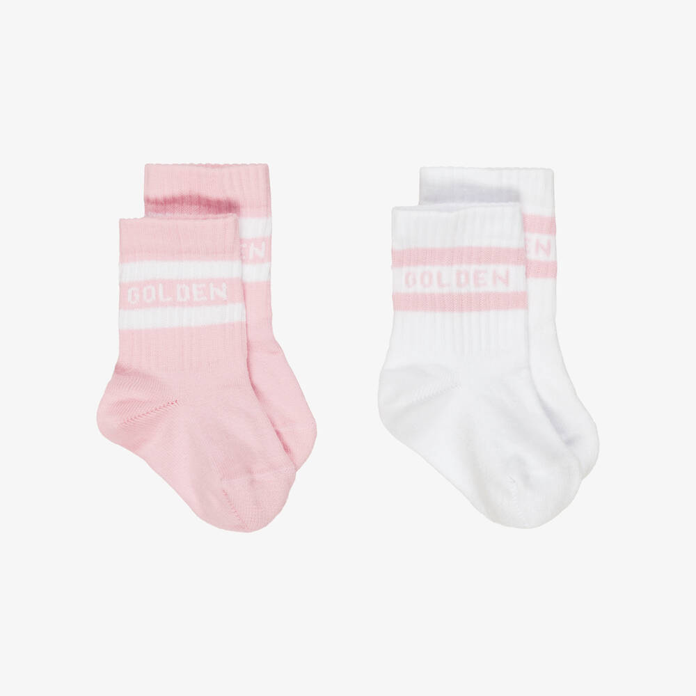 Golden Goose-حذاء رياضي جلد لون أبيض مع جوارب للبنات الرضع  | Childrensalon