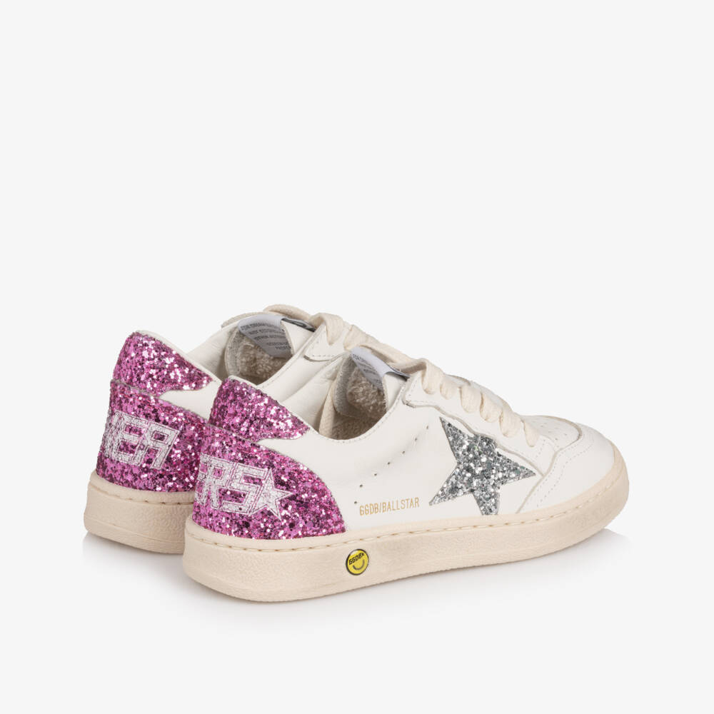 Golden Goose-Кроссовки бело-розовые блестящие кожаные Ball Star для девочек | Childrensalon