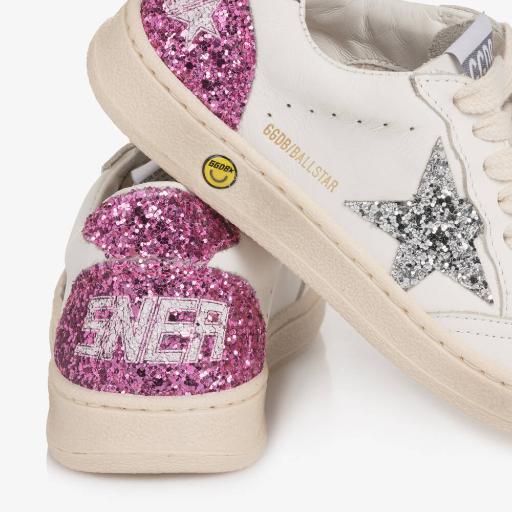 Golden Goose-Кроссовки бело-розовые блестящие кожаные Ball Star для девочек | Childrensalon