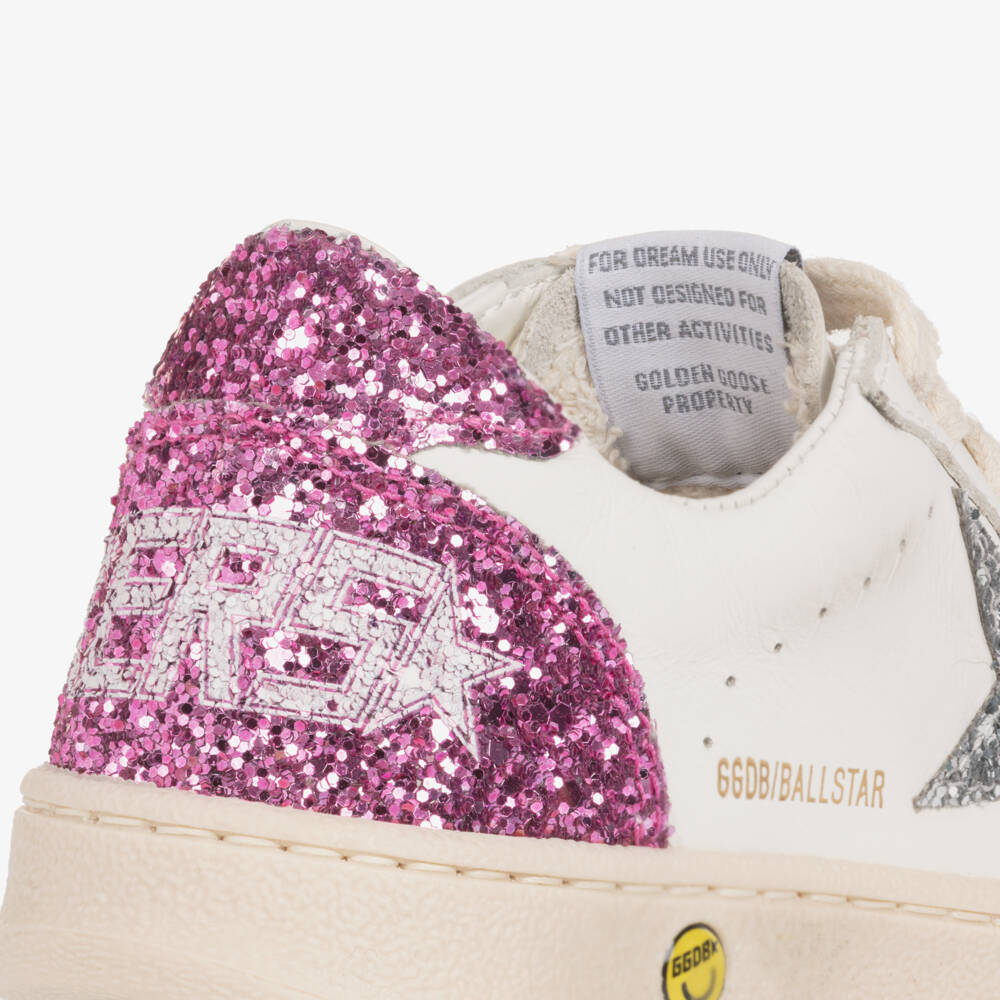 Golden Goose-Кроссовки бело-розовые блестящие кожаные Ball Star для девочек | Childrensalon
