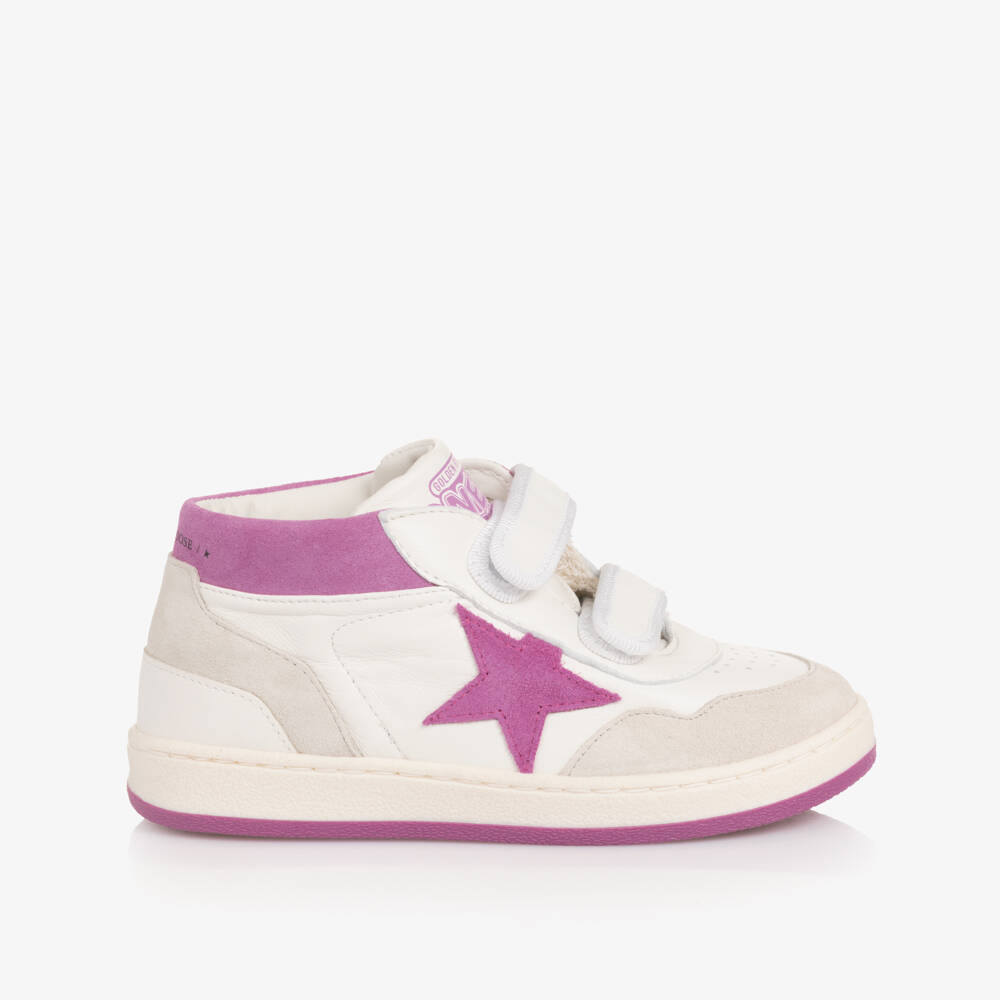Golden Goose-Girls White & Pink Leather High-Top June Basket Trainers | Childrensalon