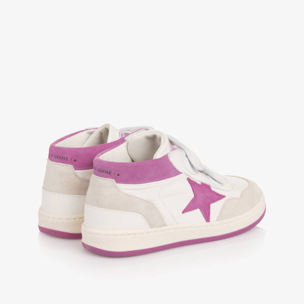 Golden Goose-Girls White & Pink Leather High-Top June Basket Trainers | Childrensalon