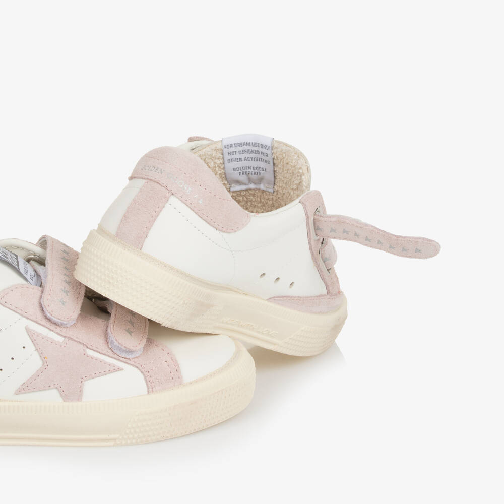Golden Goose-حذاء رياضي جلد لون أبيض وزهري للبنات | Childrensalon